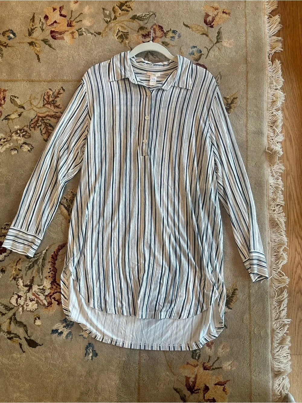 Eberjey White Sleep Shirt with Navy Vertical Stripes